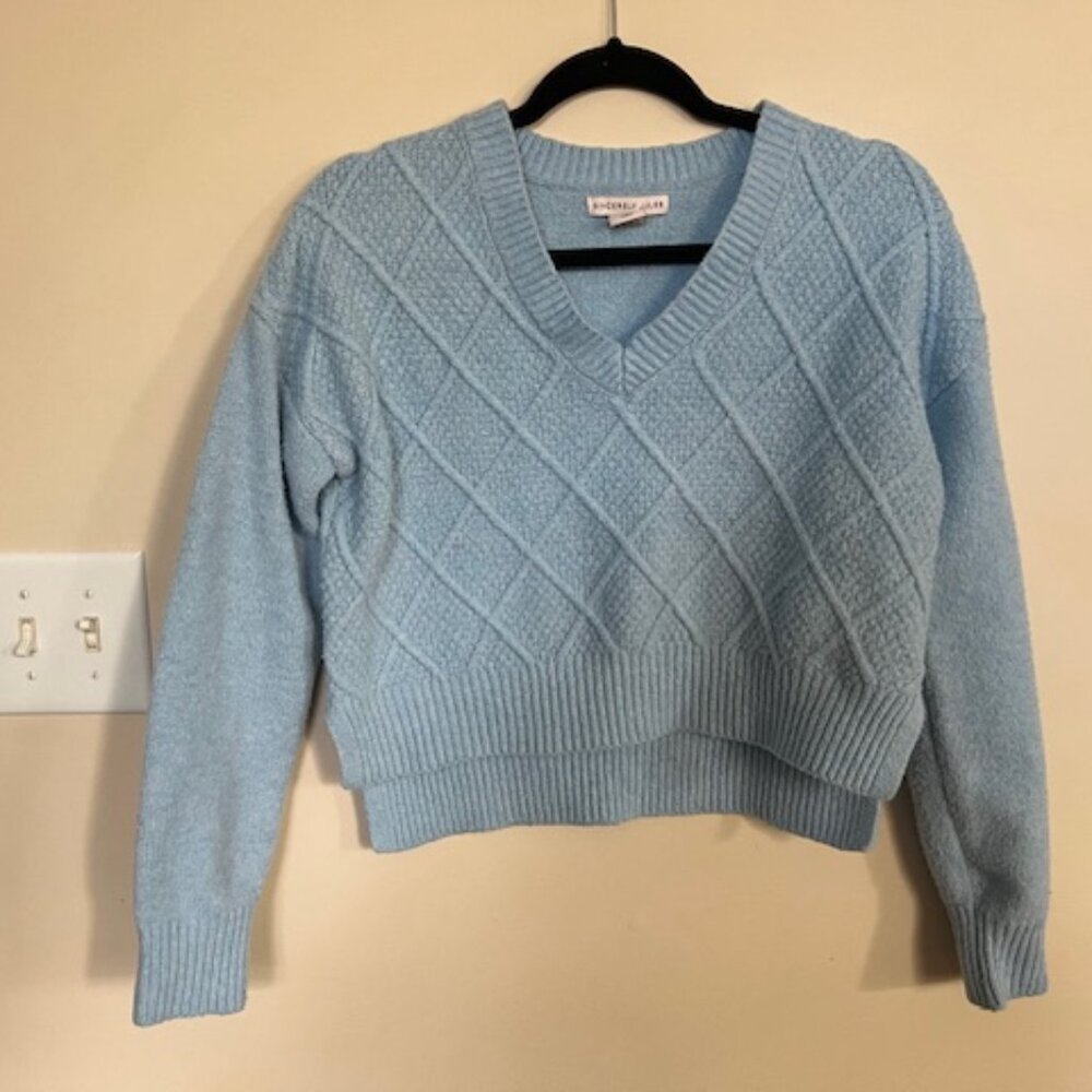 Sincerely Jules Argyle Cropped Sweater - Baby Blue - XS